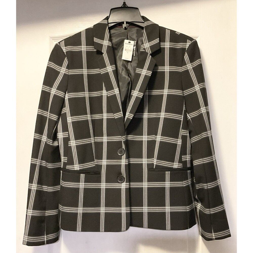 Express Women's Plaid  Two Button Blazer Size 14, Black and White